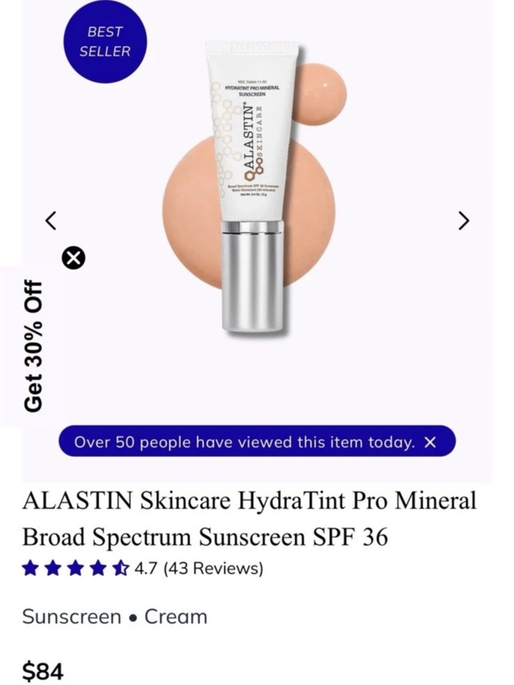 ALASTIN HydraTint Pro Mineral Broad Spectrum Sunscreen 3.2 fl oz- Cream Shade